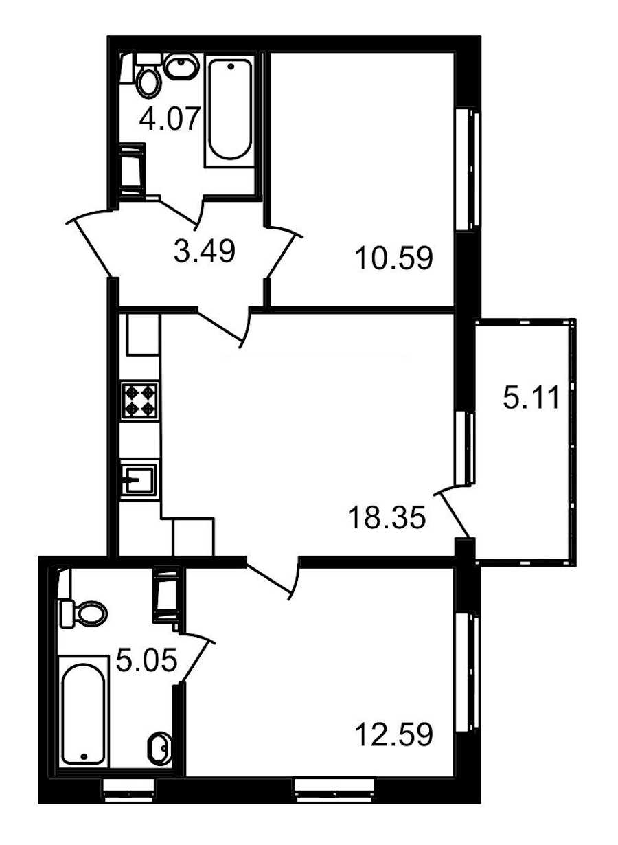 Двухкомнатная квартира в : площадь 59.25 м2 , этаж: 11 – купить в Санкт-Петербурге